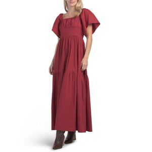 HUNTER & BROWN Cherry Puff Sleeve Maxi Dress